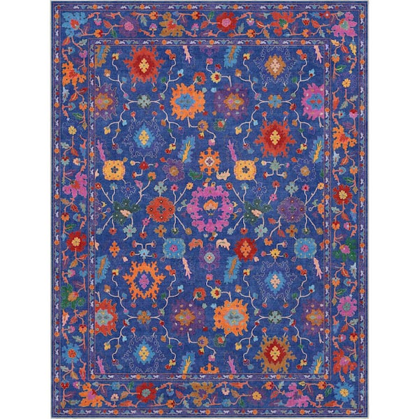 Ushak Bodrum Modern Vintage Persian, Blue 5 ft. 3 in. x 7 ft. 3 in. Multi Area Rug