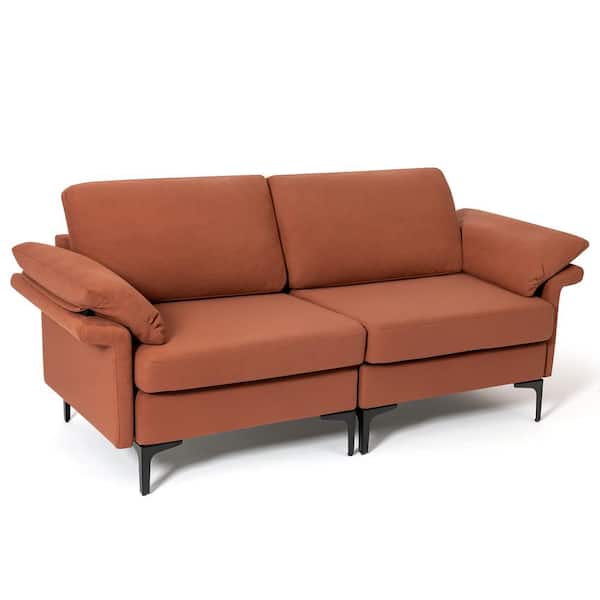 Hechting exotisch verkrachting Costway 72.5 in. Width Rust Red Modern Loveseat Fabric 2-Seat Sofa Couch  for Small Space with Metal Legs HV10301RE-A+HV10301RE-B - The Home Depot