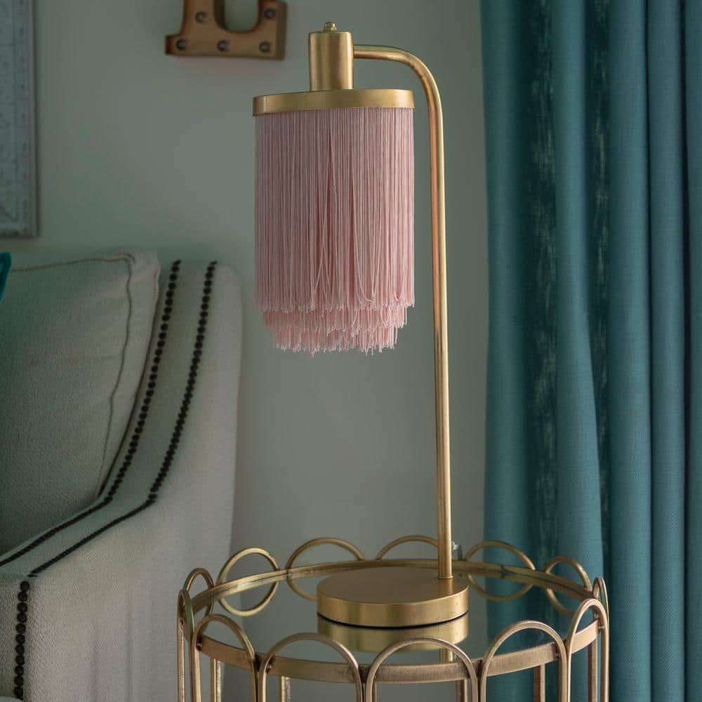 Decor Therapy Framboise 26.5 Gold Table Lamp with Fringe Lamp Shade TL20335
