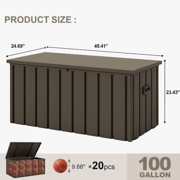 Outdoor Deck Box 100 Gallon Waterproof Lockable Storage Box Container with Lid Deck Box, Brown