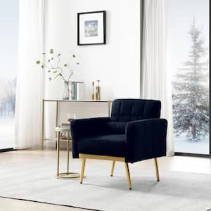 29.3 in. W x 26.4 in. D x 31.1 in. H Dark Blue Plywood Linen Cabinet with Teddy Fabric Accent Chair Metal Legs