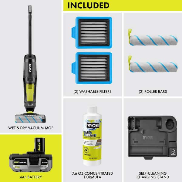 ONE+ 18V Cordless HP Swiftclean Wet Dry Stick Mop Kit with 4 Ah HIGH PERFORMANCE Battery and Charger