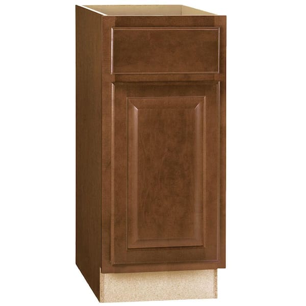 Hampton Bay Hampton 15 in. W x 24 in. D x 34.5 in. H Assembled Base Kitchen Cabinet in Cognac with Ball-Bearing Drawer Glides