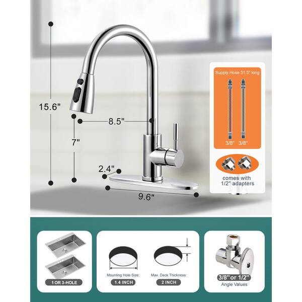 Costway Motion Sense Touchless Kitchen Faucet Pull-Down Single Handle Dual Spray Chrome
