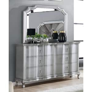 Lorenna Silver and Warm Gray 6-Drawer 62 in. Dresser with Mirror and 2 Hiden Drawers