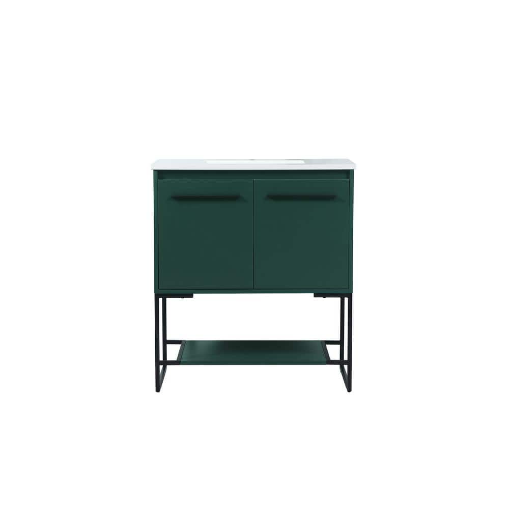 Simply Living 30 in. Single Bathroom Vanity in Green with Engineered Marble
