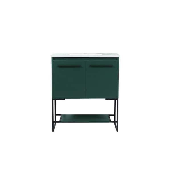 Unbranded Simply Living 30 in. Single Bathroom Vanity in Green with Engineered Marble Vanity Top in Ivory White