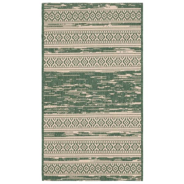 Courtyard Dark Green/Beige 2 ft. x 4 ft. Aztec Striped Indoor/Outdoor Area Rug