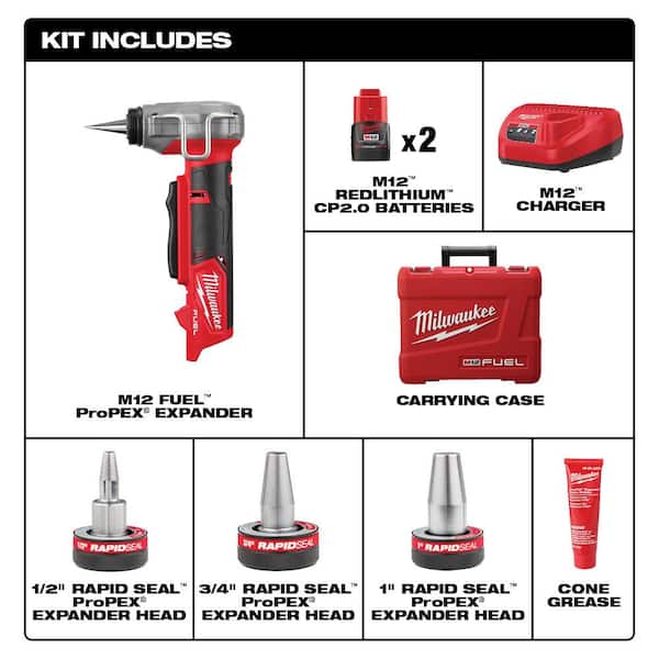 M12 FUEL Pro PEX Expansion Tool Kit with 1/2 in. to 1 in. ProPEX Expander Heads w/M12 1000 Lumens Rover LED Light
