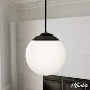 Hepburn 1-Light Matte Black Island Pendant Light with Cased Glass White Shade Included
