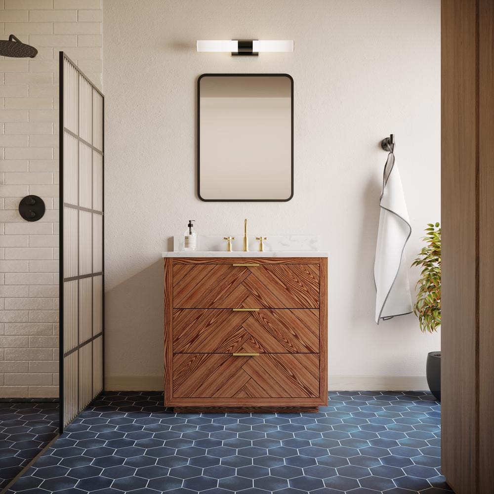 Baker 36" Ash Wood Vanity with Carrara Marble Top