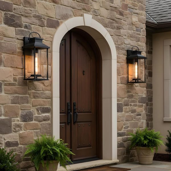 Light Pro 17 in. Black Not Motion Sensing Anti-Rust Outdoor Hardwired Wall Lantern Scone with No Bulbs Included (2 pack)
