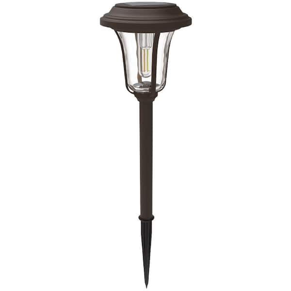 Rosemont 20-40 Lumen Black LED Weather Resistant Outdoor Solar Path Light with Glass Lens, Dual White and High-Low