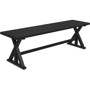 Black Metal Outdoor All Weather Bench with Sturdy X-Leg, Dining Seating for Garden Bistro Backyard for 2-3 Persons
