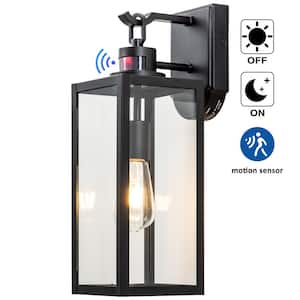 Matte Black Motion Sensing Dusk to Dawn Hardwired Outdoor Wall Lantern Sconce with Adjustable Sensitivity and Timer