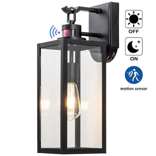 C Cattleya Matte Black Motion Sensing Dusk to Dawn Hardwired Outdoor Wall Lantern Sconce with Adjustable Sensitivity and Timer