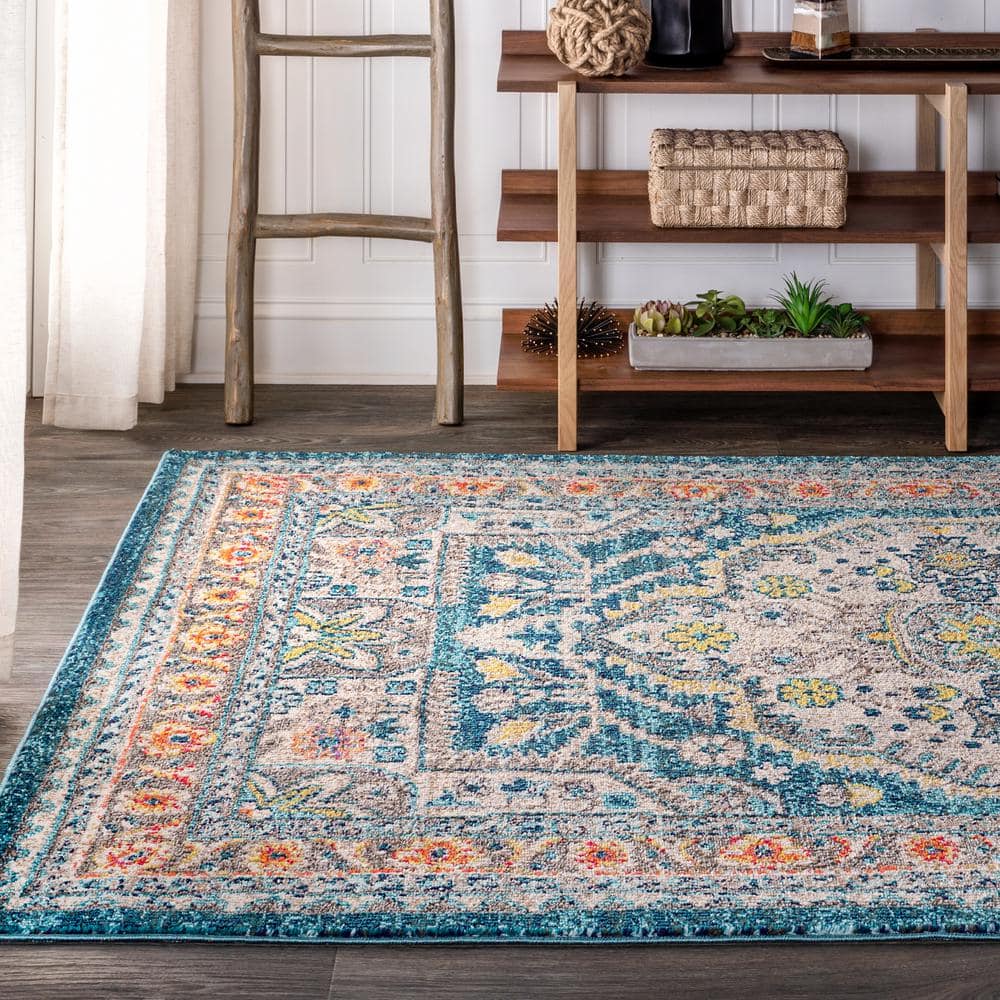 5'x8' Blue Synthetic Medallion Reversible Area Rug