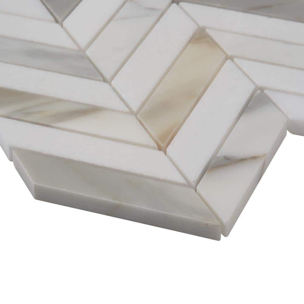 Calacatta and Thassos Marble Chevron Mosaic Tile