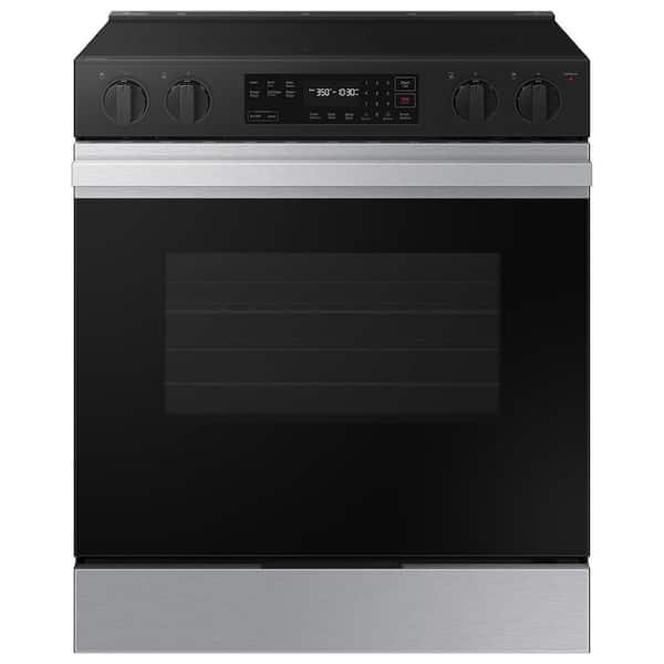 Samsung Bespoke 30 in. 6.3 cu. ft. 5 Element Smart Slide-In Electric Range with Safety Knobs in Stainless Steel