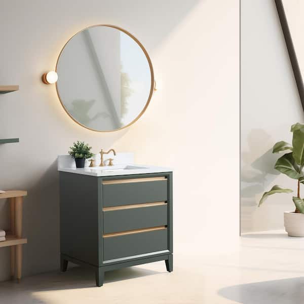 30 in. W x 22 in. D x 34 in. H Single Sink Bathroom Vanity in Vintage Green with Engineered Marble Top