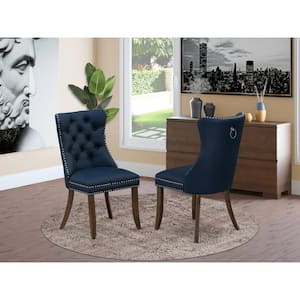 Antique Walnut, Parson Chairs - Navy Blue Faux Leather Upholstered Dining Chairs, Set of 2