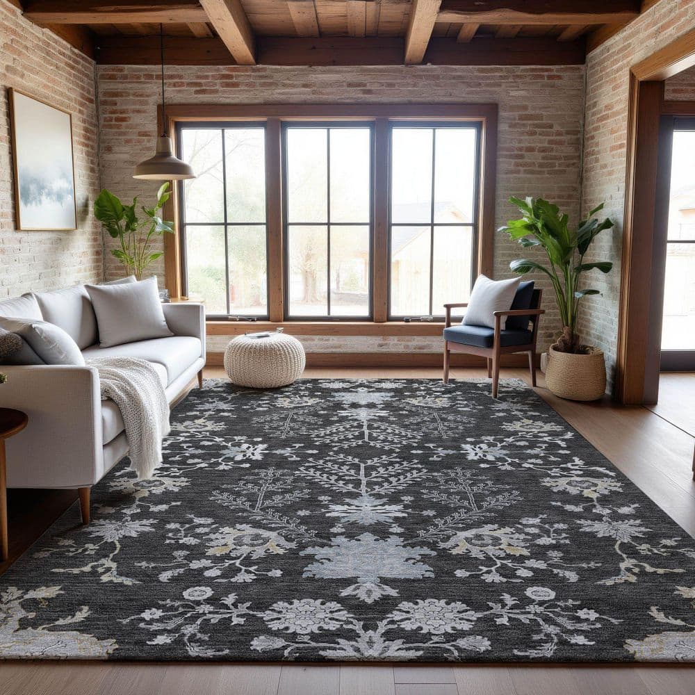 Mayfield Premium Machine Washable Abstract AMF1156 Charcoal 3 ft. x 4 ft. Area Rug price history on PriceWatchPro