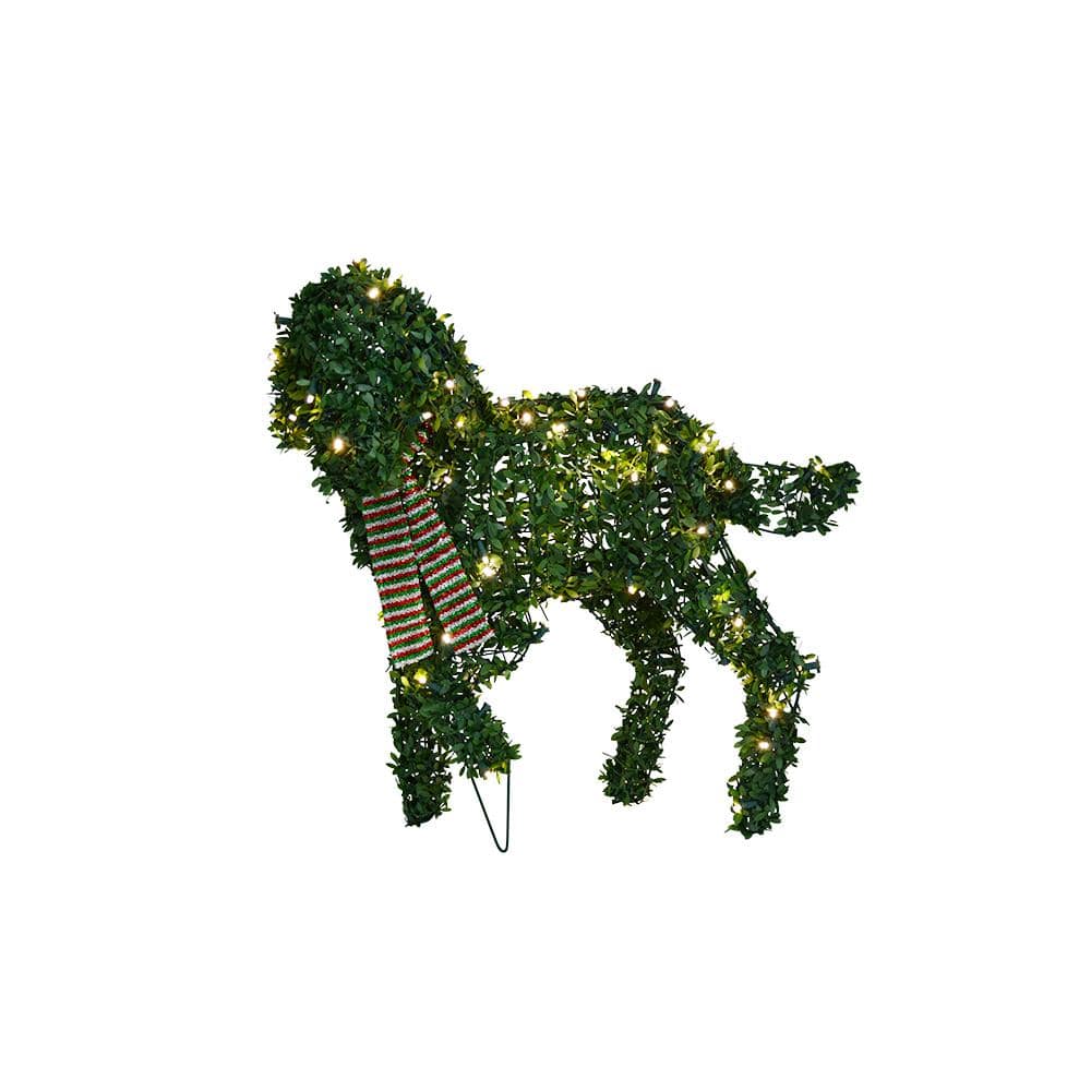 20 in. Artificial Topiary Standing Dog 50 Lights Knock Down
