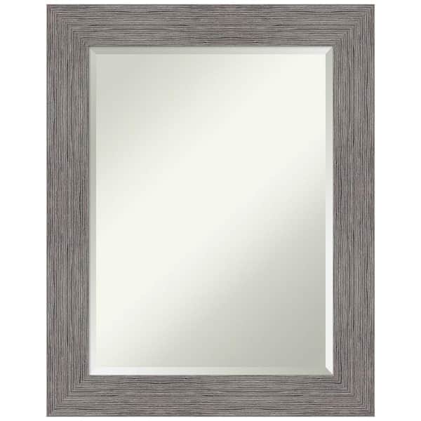 Amanti Art Pinstripe Plank Grey 23.5 in. H x 29.5 in. W Framed Wall Mirror