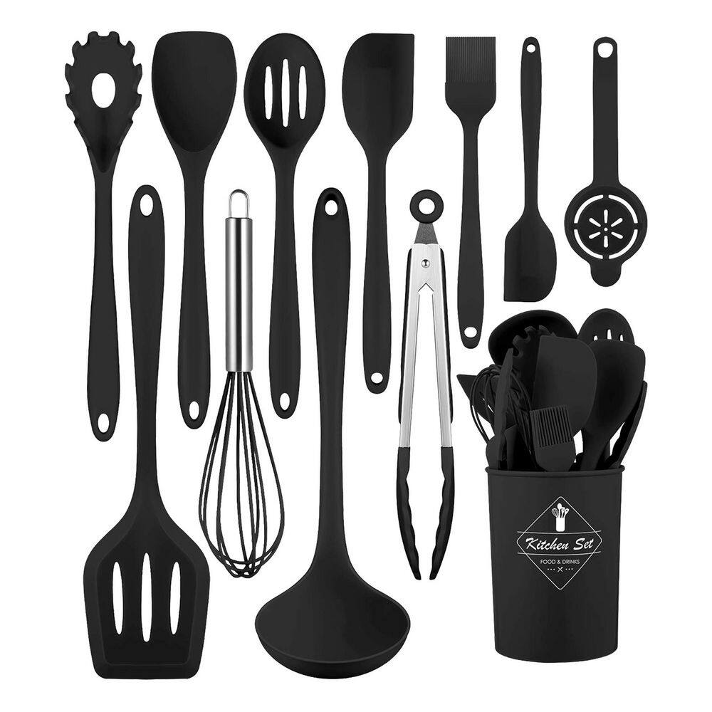 Cooking Accessory Silicone Black Cooking Utensil Set Heat Resistant Nonstick Kitchen ...