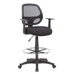 BOSS Mesh Fabric Seat Adjustable Height Ergonomic Drafting Chair in Black/Black with Fixed Arms