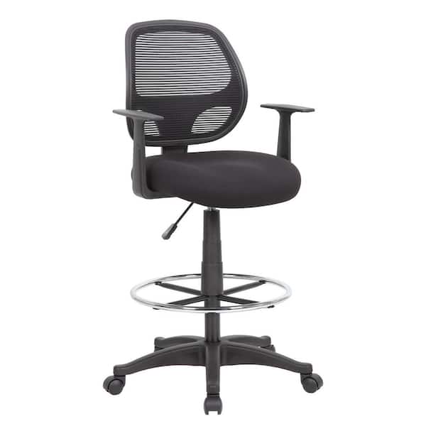 BOSS Office Products BOSS Mesh Fabric Seat Adjustable Height Ergonomic Drafting Chair in Black/Black with Fixed Arms
