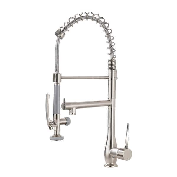 Fapully Sleek Single-Handle Pre-Rinse Spring Pulldown Sprayer Kitchen Faucet in Spot Resist Stainless in Brushed Nickel