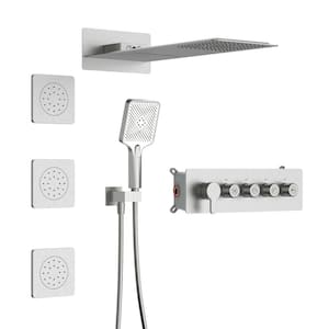 23 in. 3-Jet Shower System and Wall Mount Dual Shower Heads with Handheld in Brushed Nickel