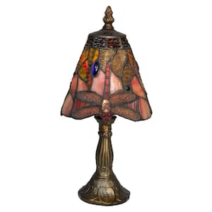12 in. Antique Brass Accent Lamp with Hand Rolled Art Glass