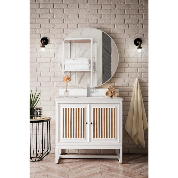 Athens 36.0 in. W x 23.5 in. D x 34.5 in. H Single Bathroom Vanity in Glossy White with White Zeus Quartz Top