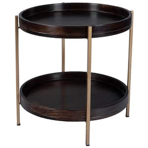 Damirra 21.5 in. Dark Brown Round Wood & Metal Side Table
