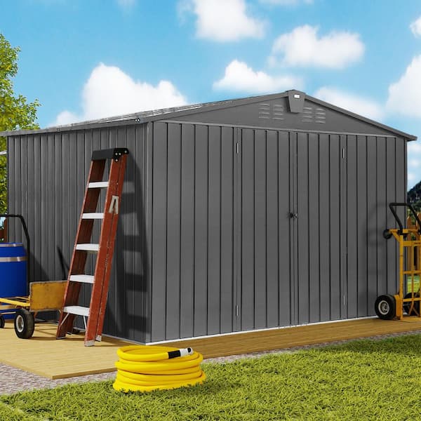 10 ft. W x 8 ft. D Outdoor Metal Storage Shed Tool Cabinet with Lockable Double Door for Backyard, Black (80 sq. ft.)