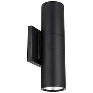12 in. Black Weatherproof Aluminum LED Outdoor Up and Down Wall Cylinder Light with Selectable CCT 30K 40K 50K