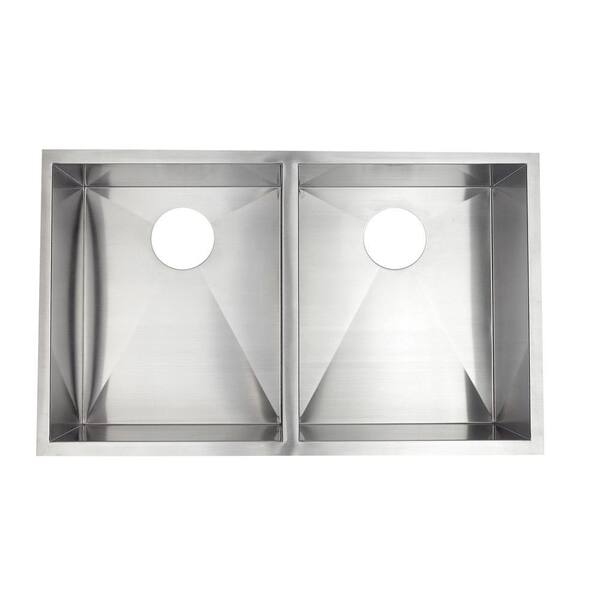 Pegasus Undercounter Stainless-Steel 33 in. 0 hole Double Bowl Kitchen Sink