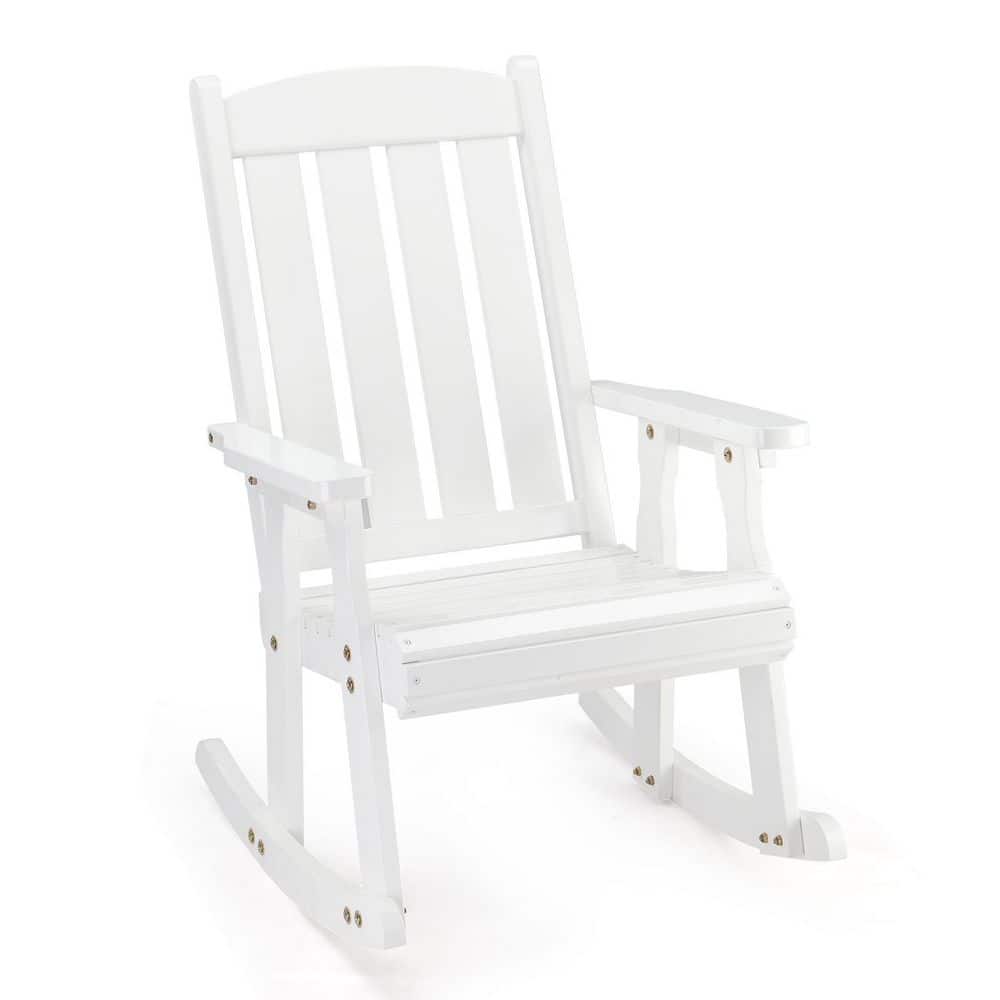 VINGLI White Heavy Duty 600 lbs. Wood Outdoor Rocking Chair with