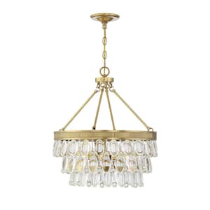 Windham 20 in. W x 22 in. H 4-Light Warm Brass Chandelier with Clear Crystals