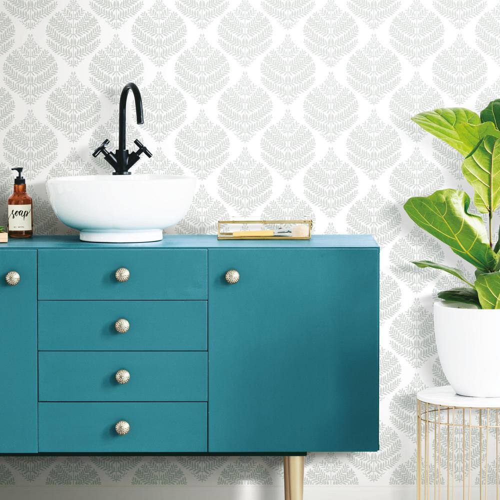 Large Scale Gray Damask Peel and Stick Wallpaper