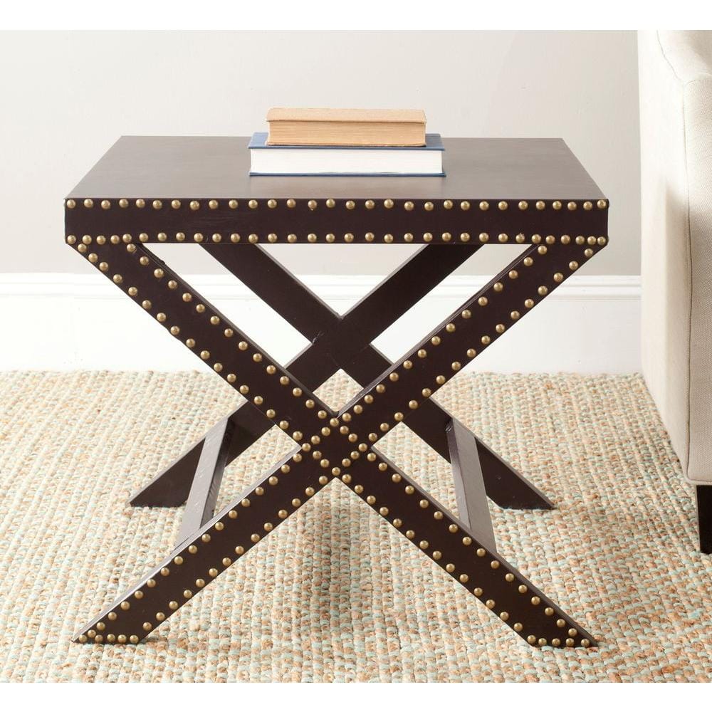 Transitional Jeanine Charcoal Grey Wood and Metal Rectangular End Table