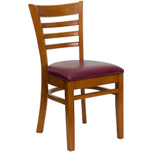 Hercules Series Cherry Ladder Back Wooden Restaurant Chair with Burgundy Vinyl Seat