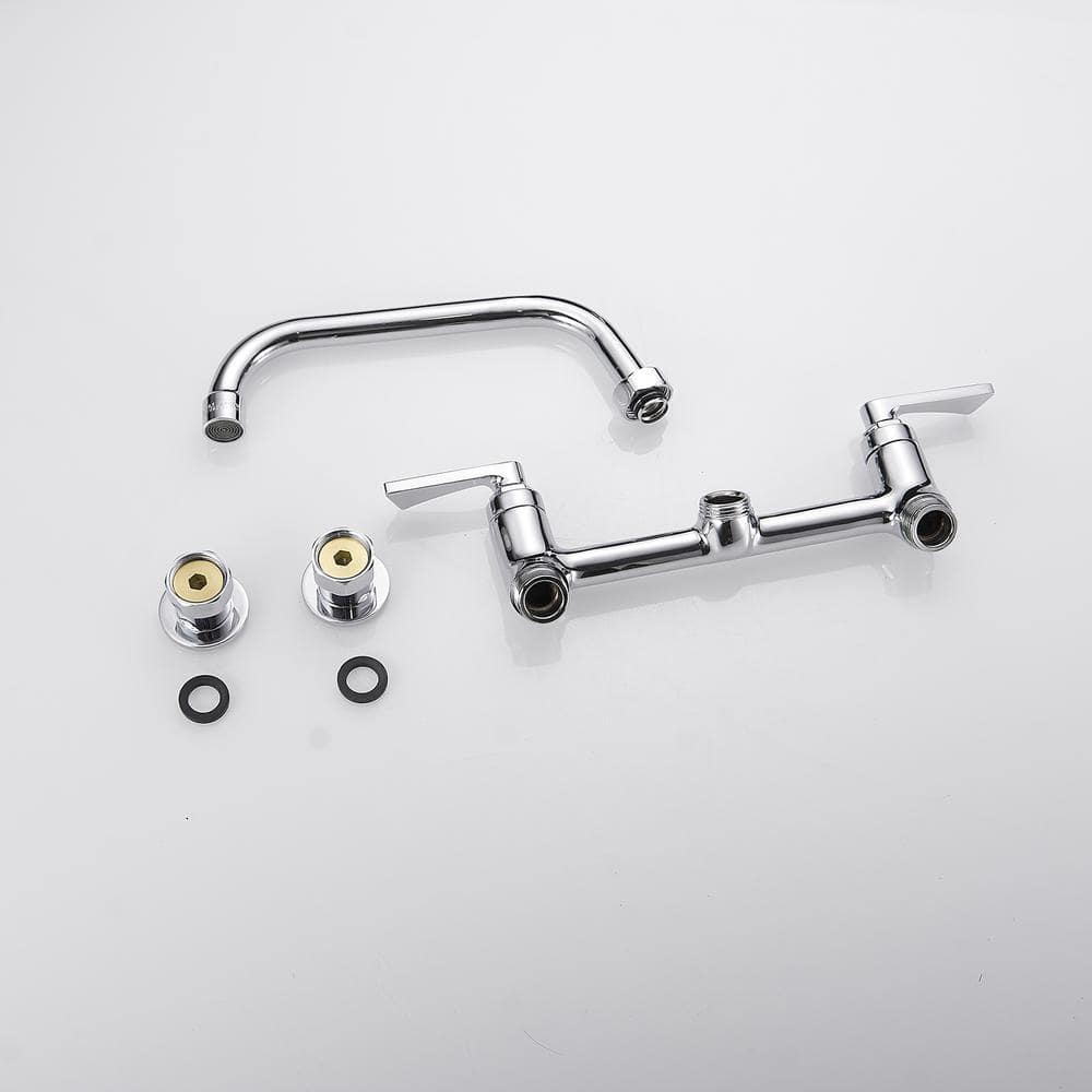 Chrome Double Handle Wall-Mount Kitchen Faucet with Swivel Spout