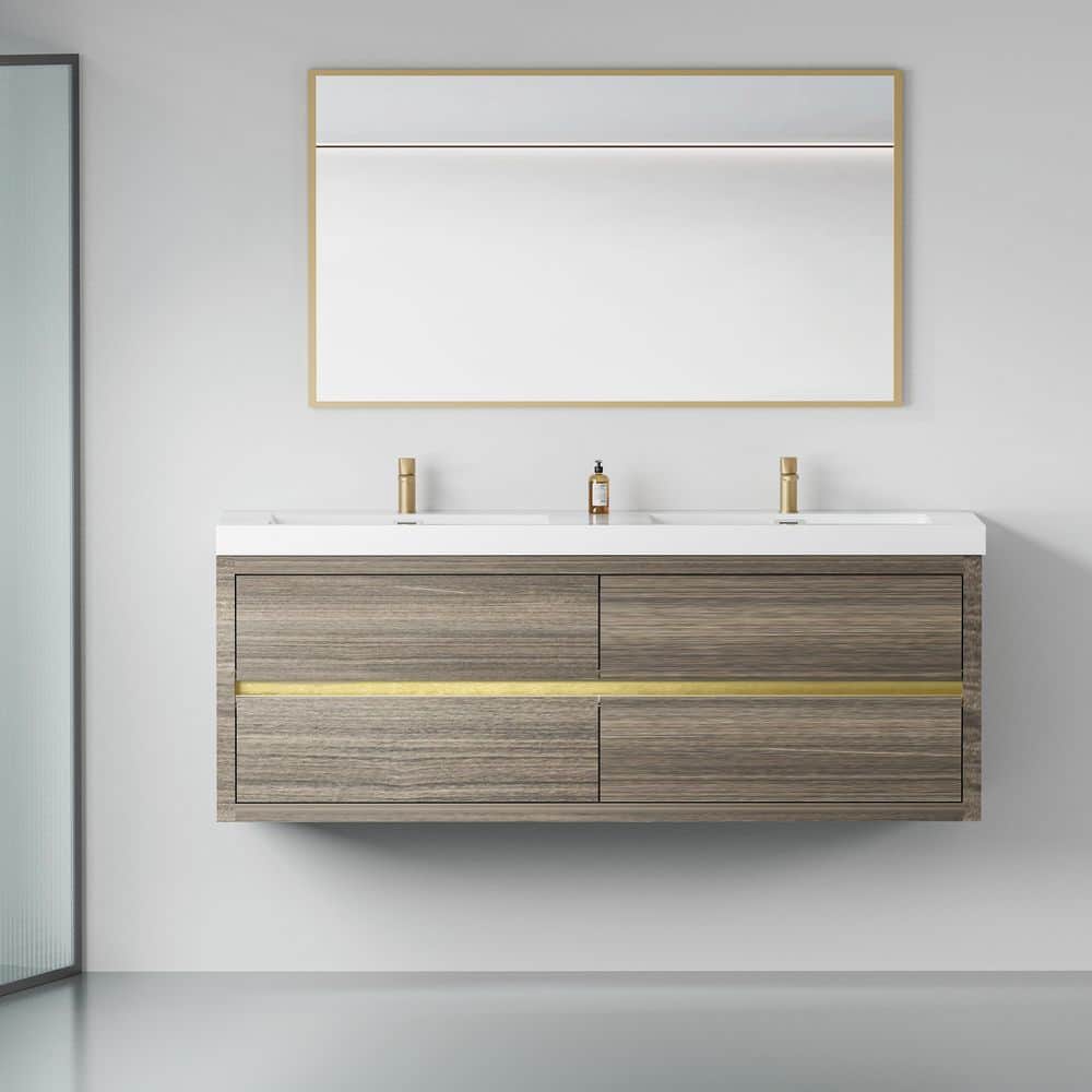 60 in. Wall-Mounted Bath Vanity Floating Bathroom Storage Cabinet in Ash Gr