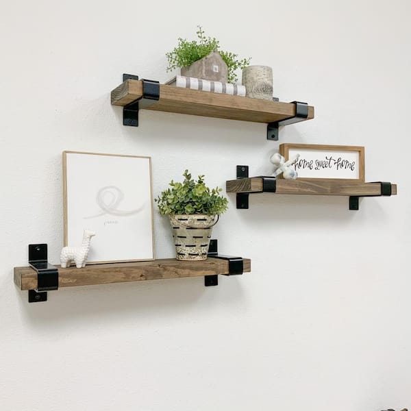 Del Hutson Designs 6 In X 24, Dark Wood Floating Shelves