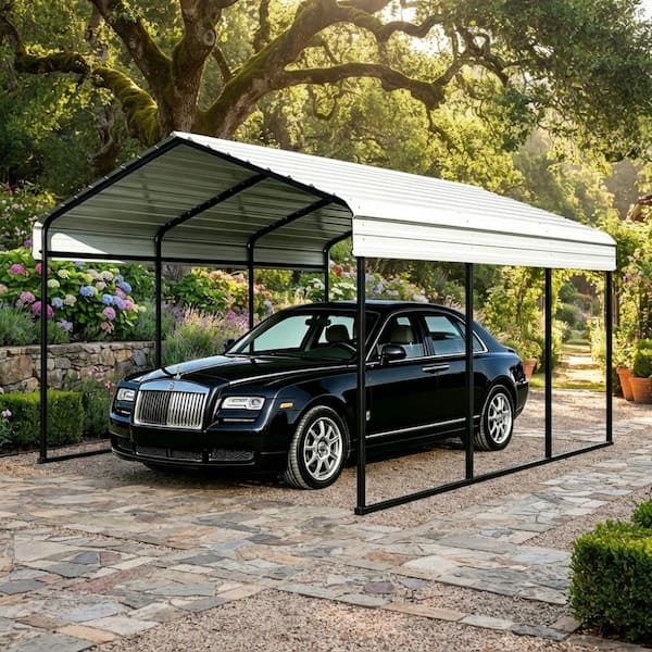 White All-Weather 10 ft. W x 15 ft. D Heavy Duty Rust-Resistant Carport for Vehicles, Boats, Durable and Quick Assembly