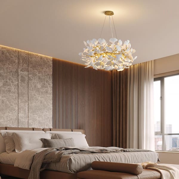 YUYI 31in. 12-Light Gold Chandelier, Luxury Ginkgo Branch