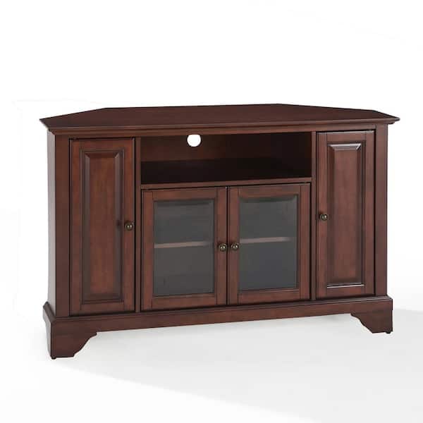 CROSLEY FURNITURE LaFayette 48 in. Mahogany Wood Corner TV Stand Fits TVs Up to 52 in. with Storage Doors
